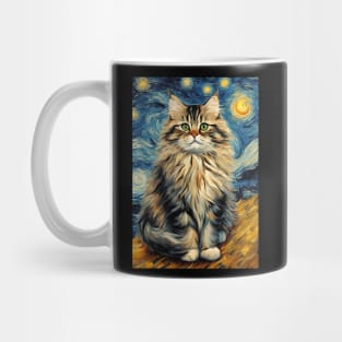 Adorable Siberian Cat Breed Painting in a Van Gogh Starry Night Art Style Mug